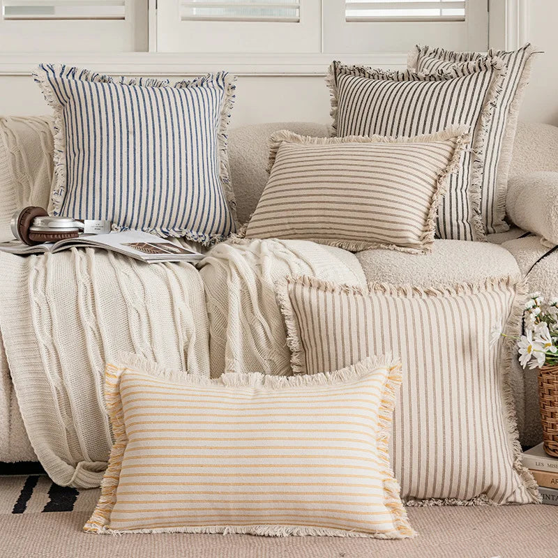 Cotton Linen Striped Cushion Cover