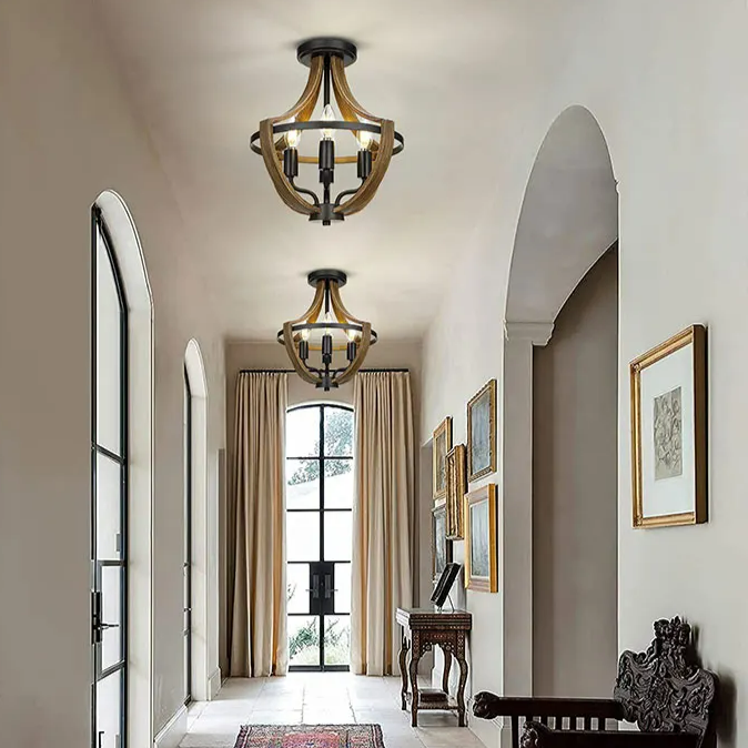 Farmhouse Wood Grain Chandelier