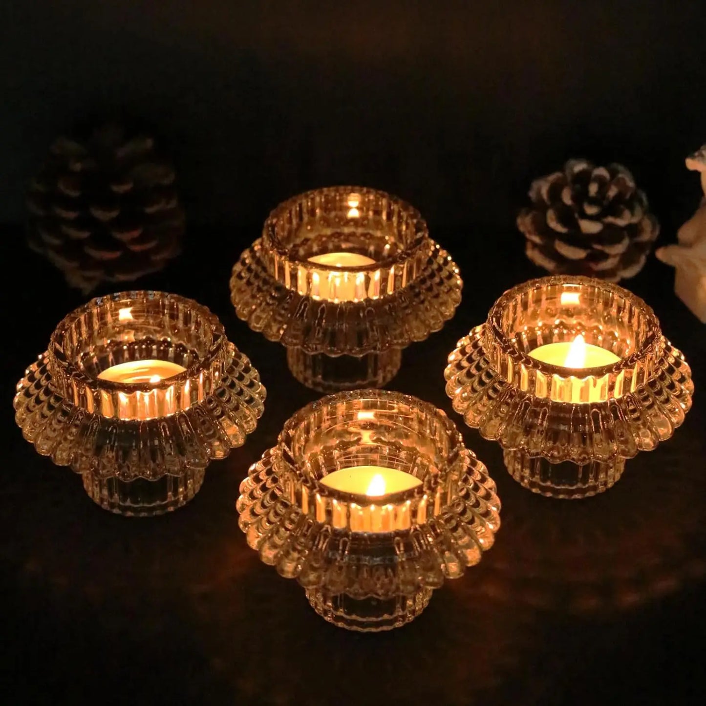 6 Clear Glass Candlestick Holders