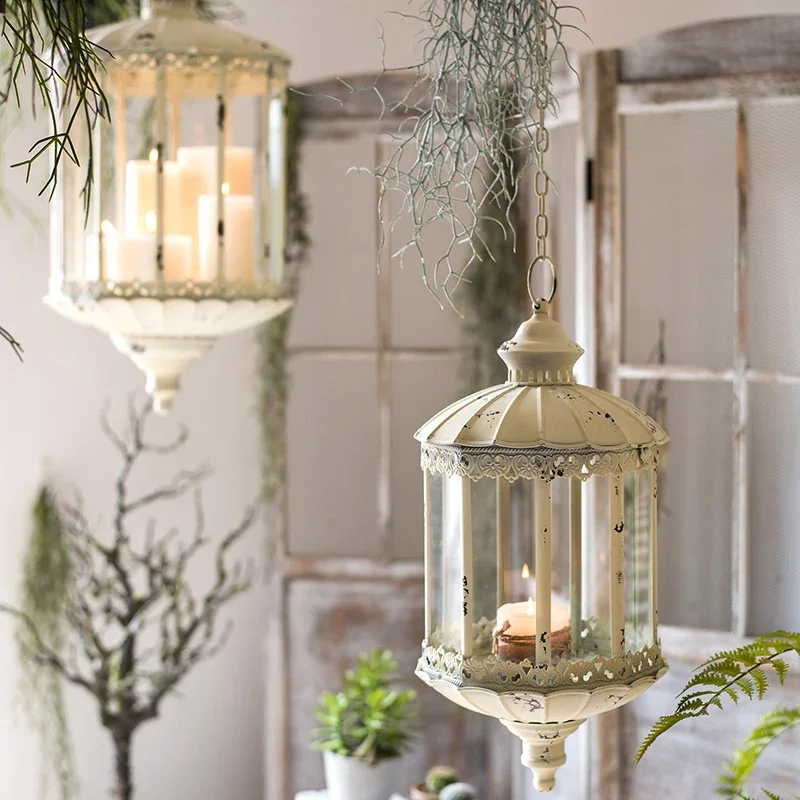 Shabby Chic Glass Lantern Chandelier 