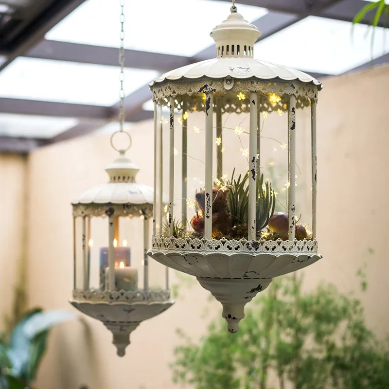 Shabby Chic Glass Lantern Chandelier 