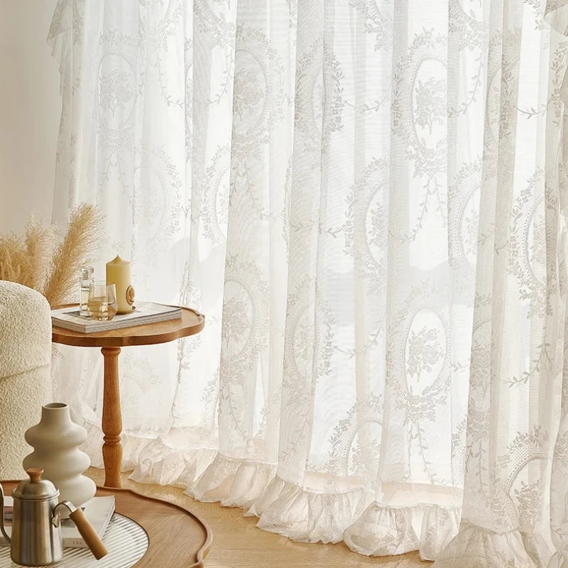 White French Lace Sheer Tulle Curtain 