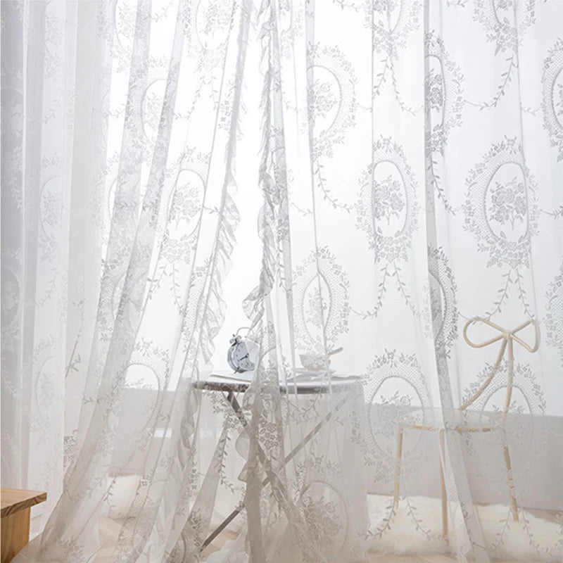 White French Lace Sheer Tulle Curtain 