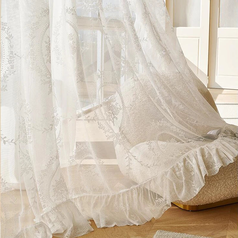 White French Lace Sheer Tulle Curtain 