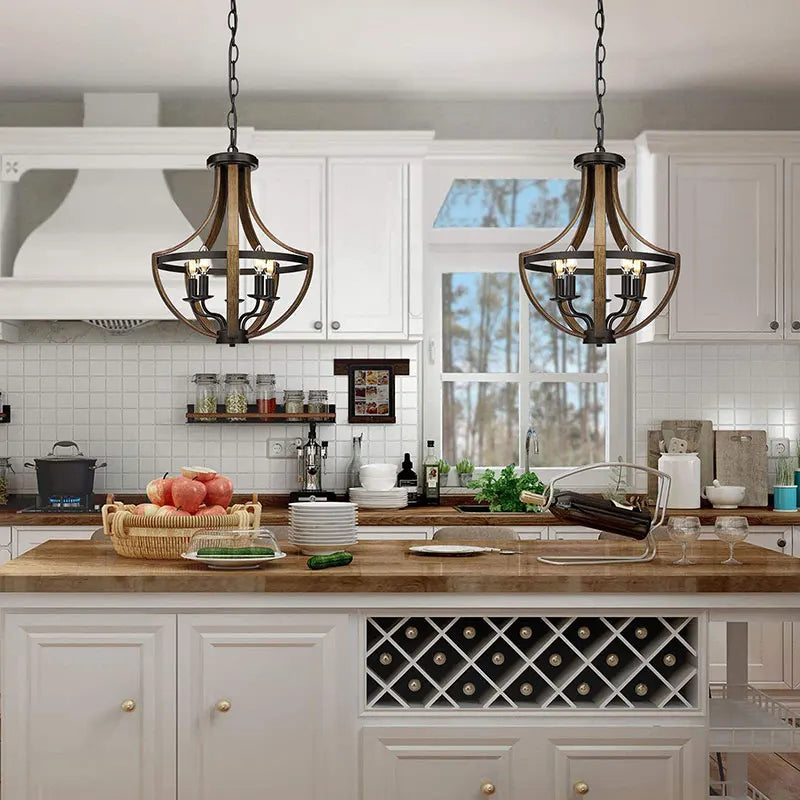 Farmhouse Wood Grain Chandelier 