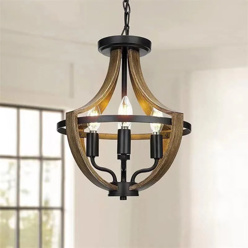 Farmhouse Wood Grain Chandelier 