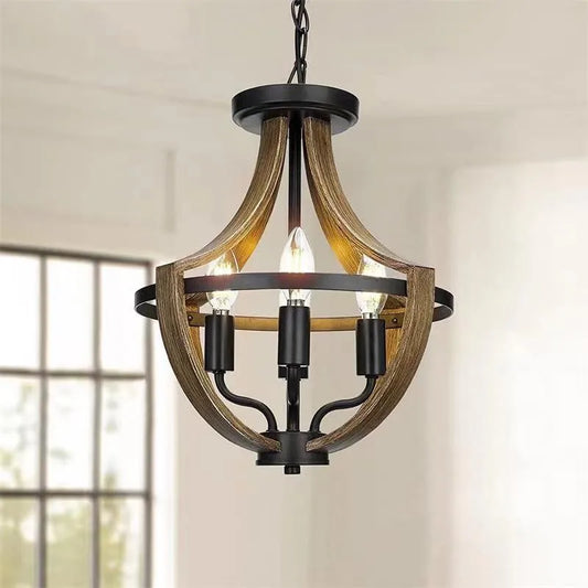 Farmhouse Wood Grain Chandelier 