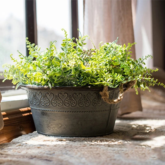Round Metal Bucket and Planter with Double Handles 