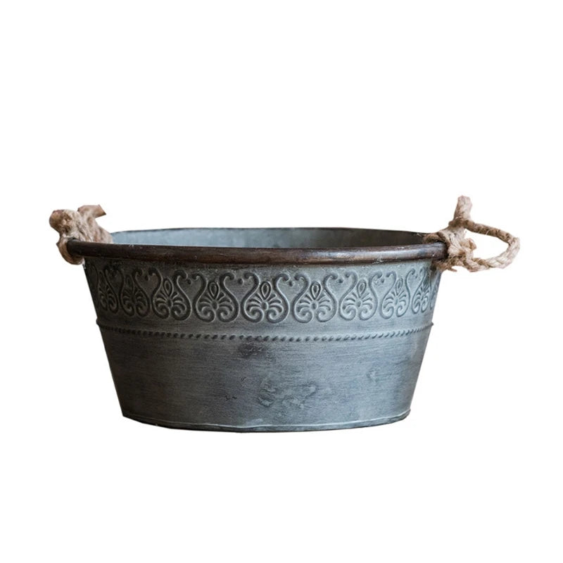 Round Metal Bucket and Planter with Double Handles 