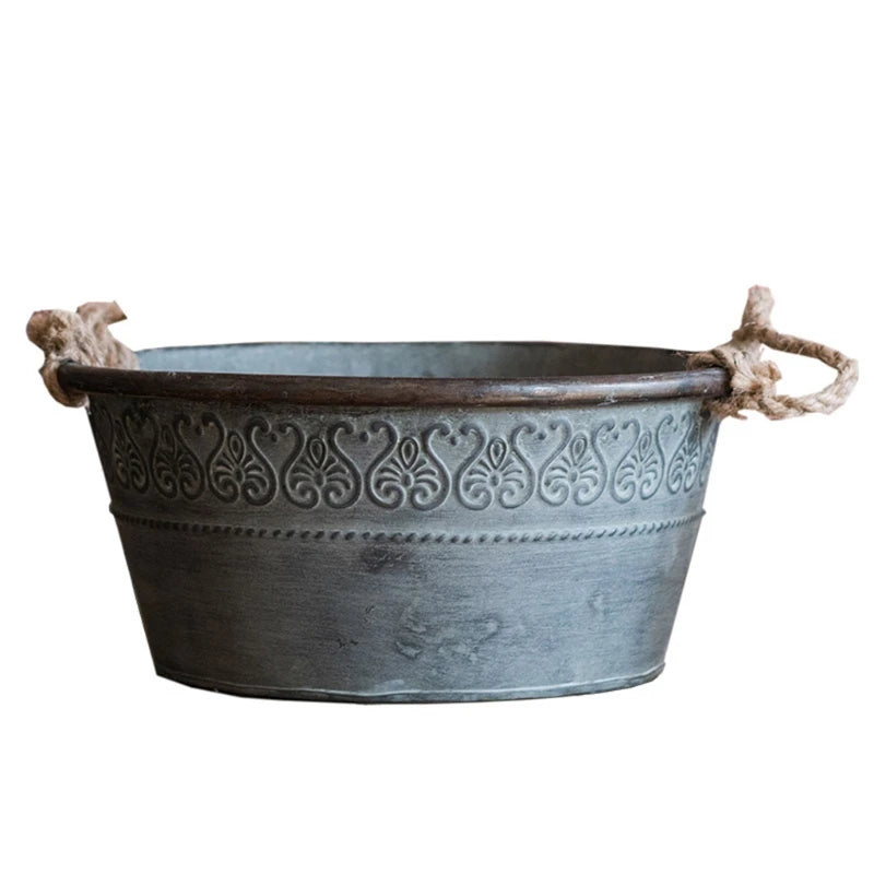 Round Metal Bucket and Planter with Double Handles 